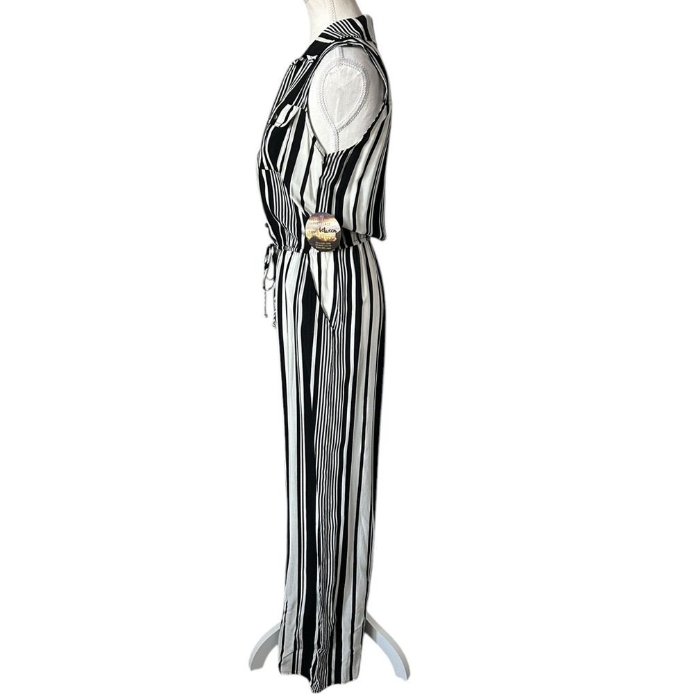 Bebop Black and White Striped Button Down Jumpsuit S - Picture 4 of 13